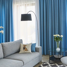 Синие шторы в интерьере: сочетание цвета