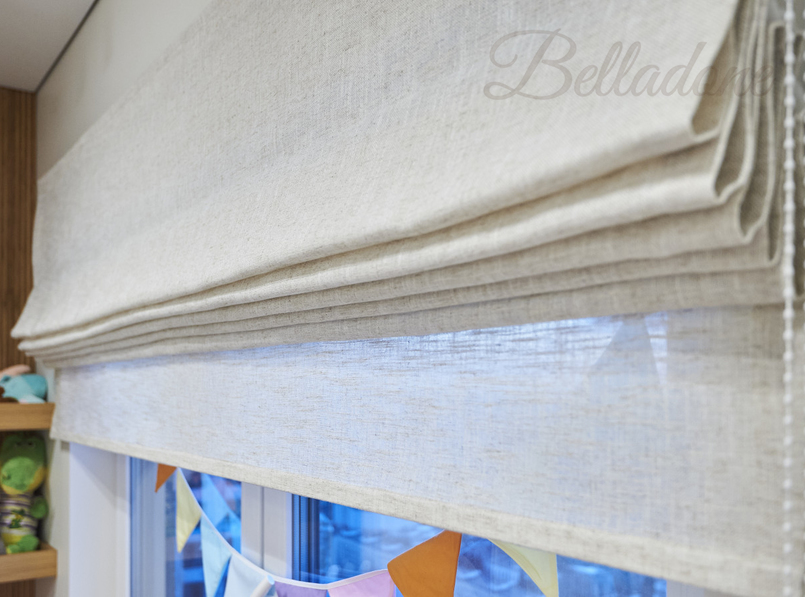 Пошив льняной римской шторы в детской и комплекта штор в гостиной, ул. Лобненская