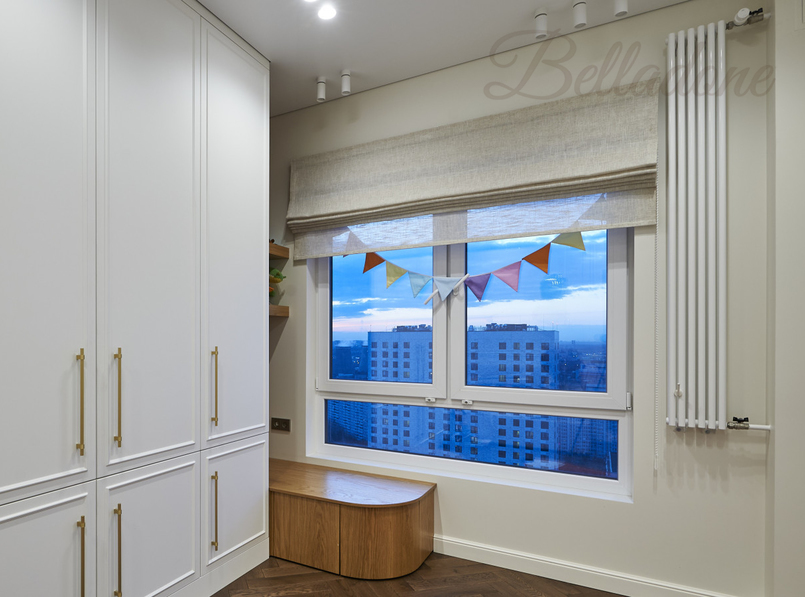 Пошив льняной римской шторы в детской и комплекта штор в гостиной, ул. Лобненская