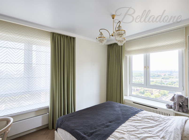 Прямые и римские шторы для квартиры на Малой Очаковская 4