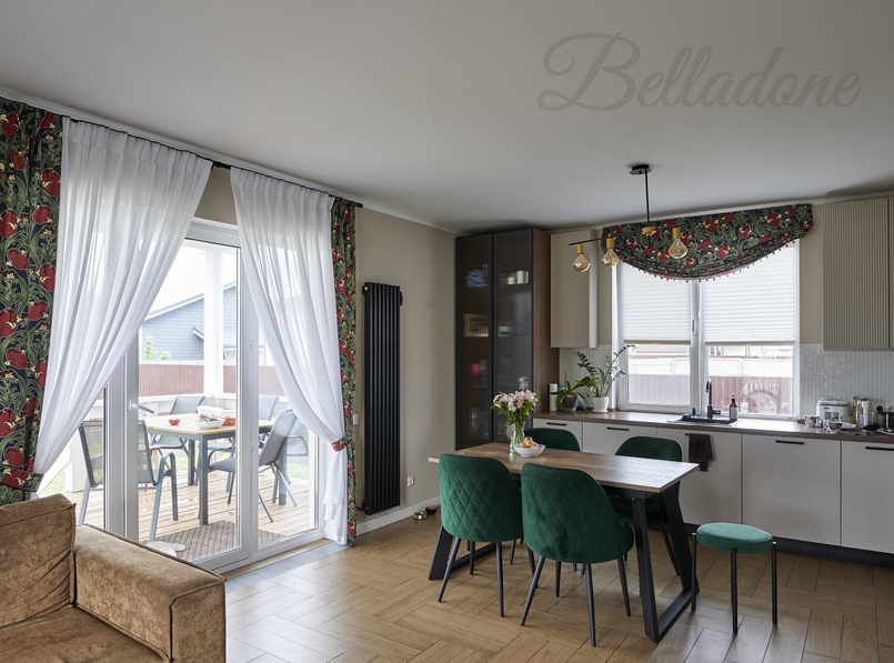 Оформление стачными шторами на заказ в загородном доме, КП 