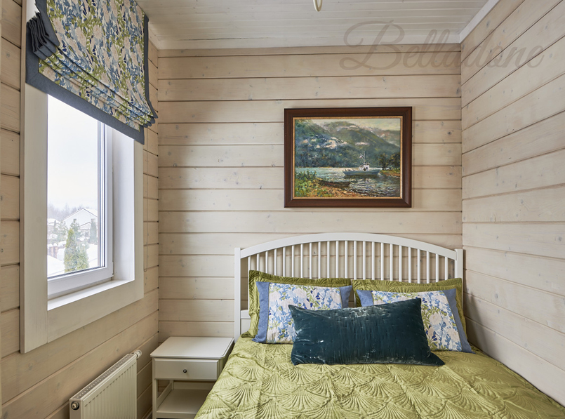 Оформление 2 этажа коттеджа из бруса римскими и современными шторами, КП 