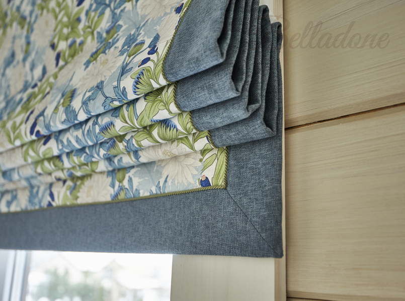 Оформление 2 этажа коттеджа из бруса римскими и современными шторами, КП 