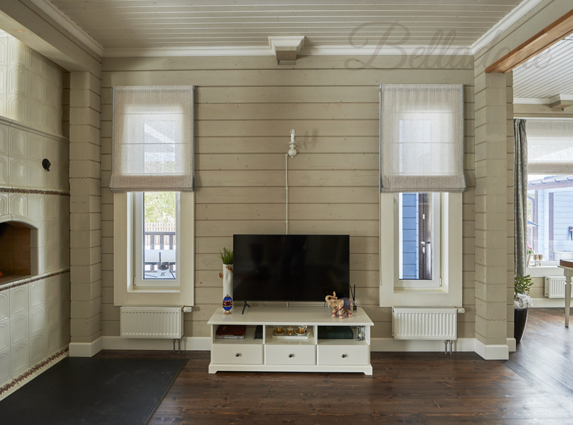 Оформление 1 этажа коттеджа из бруса шторами, КП 