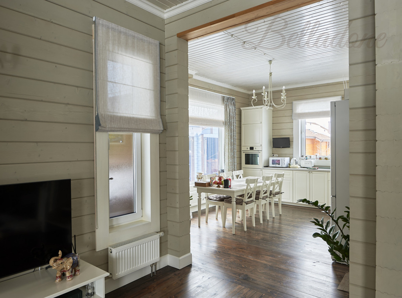 Оформление 1 этажа коттеджа из бруса шторами, КП 