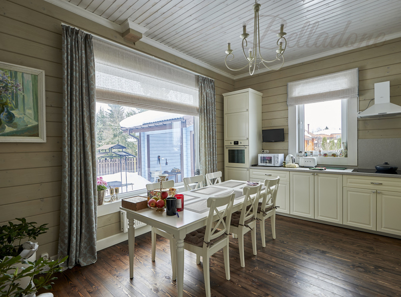 Оформление 1 этажа коттеджа из бруса шторами, КП 