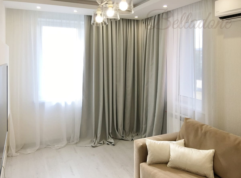 Современные шторы на заказ серого цвета в гостиной
