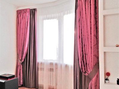 Готовые шторы: Двойные розовые шторы и тюль в спальню на заказ
