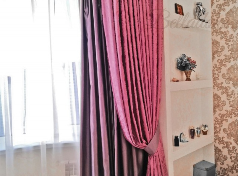 Двойные розовые шторы и тюль в спальню на заказ