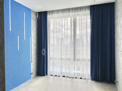 Готовые шторы: Синие шторы - blackout в квартире, ул. Академика Янгеля